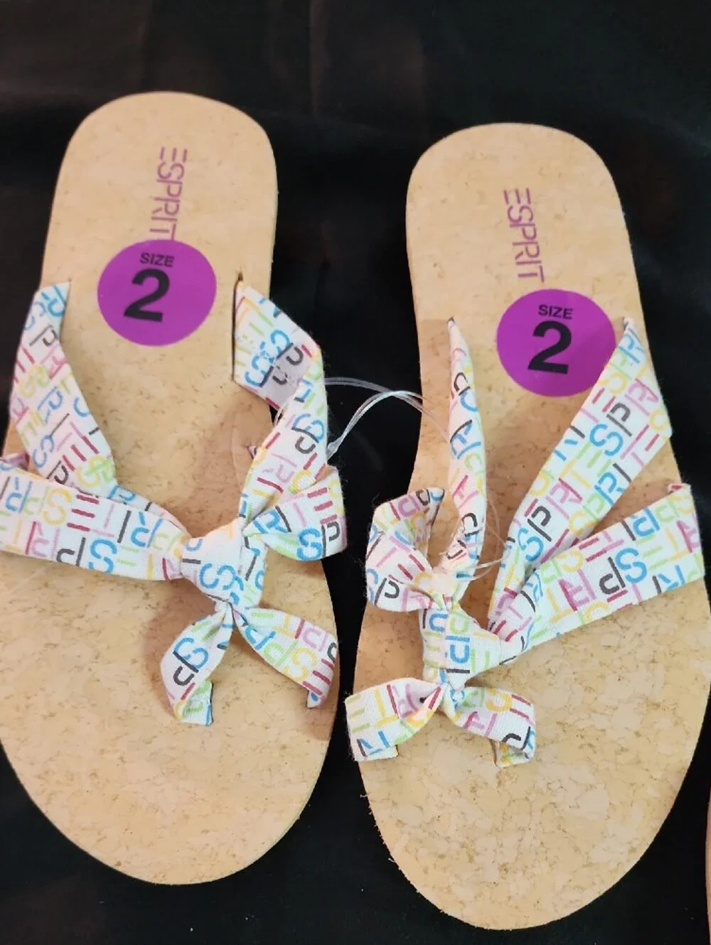 Esprit Multicolor Logo Bow Cork Flip Sandals - White Base 3 Sizes Available